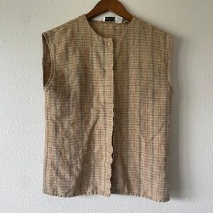 Vintage 1980s / 1990s Anne Klein Gingham Linen Blouse